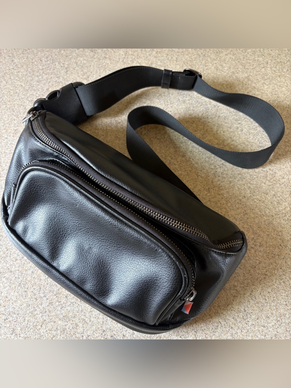 Kibou Diaper Bag Fanny Pack Black Vegan Leather Changing Pad 4 Pockets